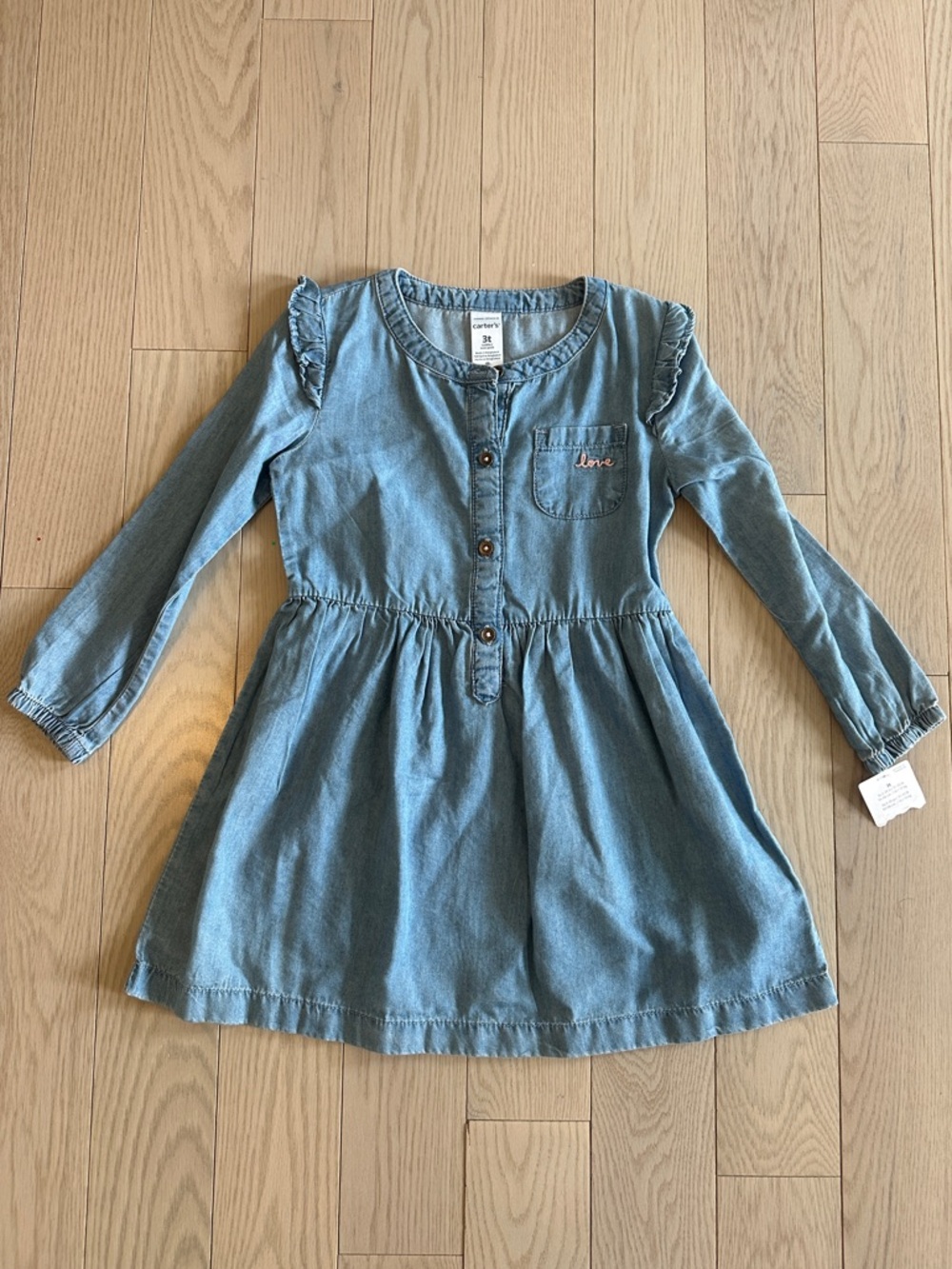 🆕🌸 Girls' Carters Blue Denim Long-Sleeve Dress Size 3T